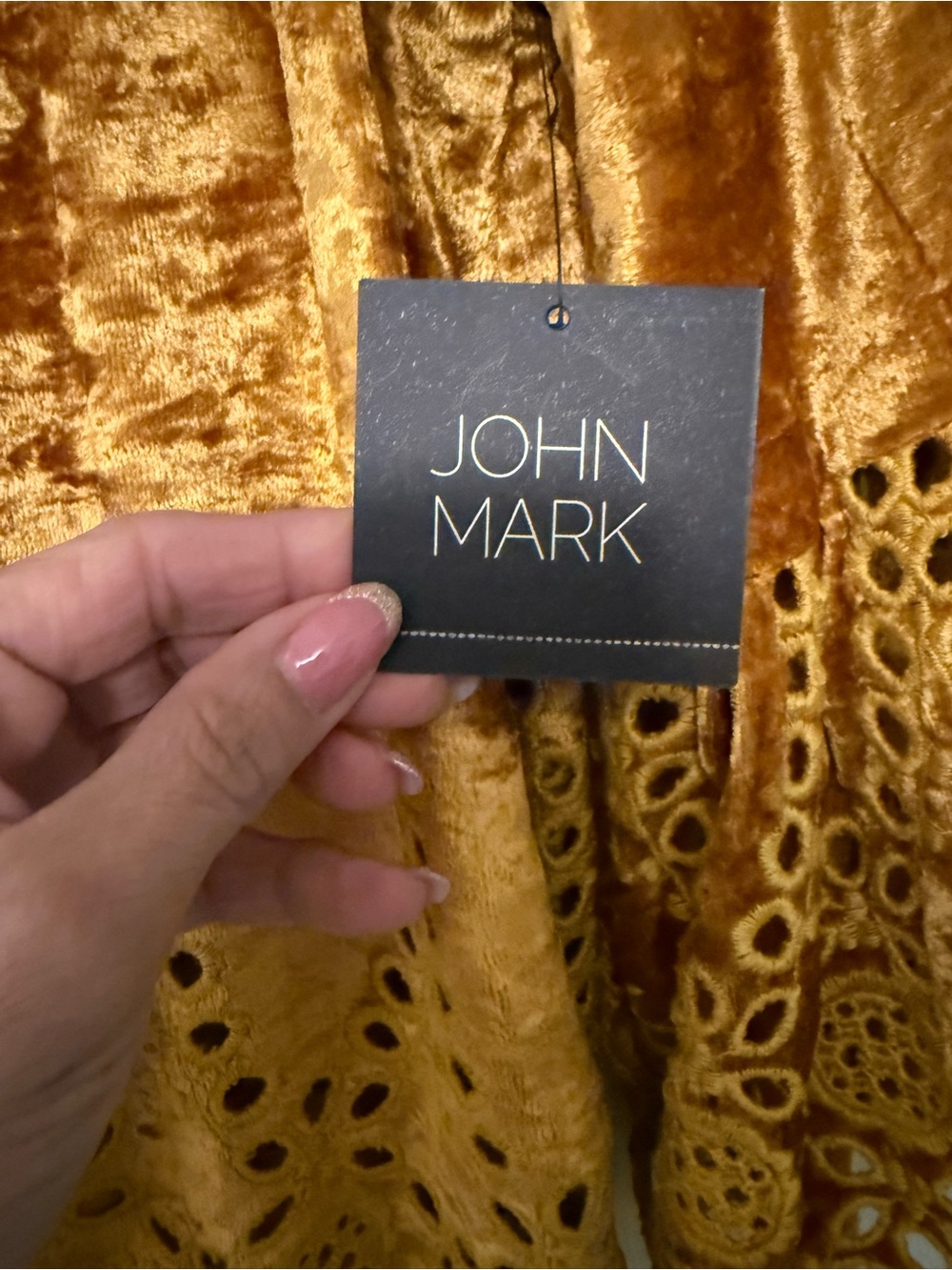 John Mark Women's Mustard Gold Velvet Eyelet Bell Sleeve Blouse - Picture 3 of 11